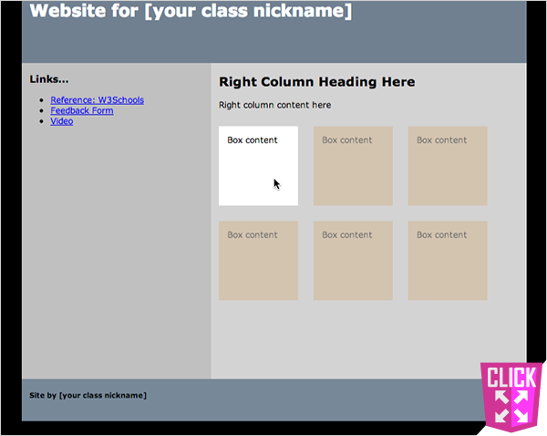 Screenshot of a basic webpage consisting of box shapes